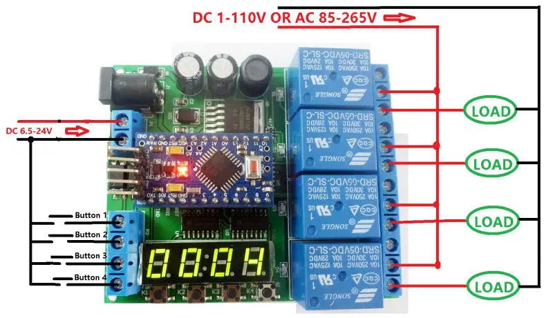 DC6.5-25V/5V 4CH Relay Control Board Opto Isolated NPN Input Digital Tube For Arduino Pro Mini Programmable Timer Module