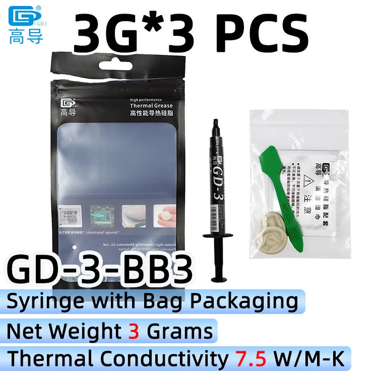 GD-3 Thermal Paste Performance 1/3/7/15/30g Gray 7.5W/m-k For CPU GPU Heat Sink Cooling Cooler Grease Compound Silicone CN SY BB