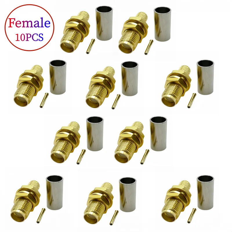 10pcs/lot SMA Male Plug SMA Female RP SMA Male Female Connector Crimp for RG58 LMR195 RG142 RG400