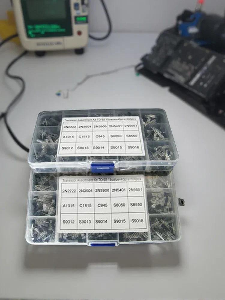 600Pcs 15 Value X 40 Pcs Transistor TO-92 Assortment Box Kit Transistors 2N2222 2N3904 2N3906 C945 S8050 S8550 S9014 S9013 9018
