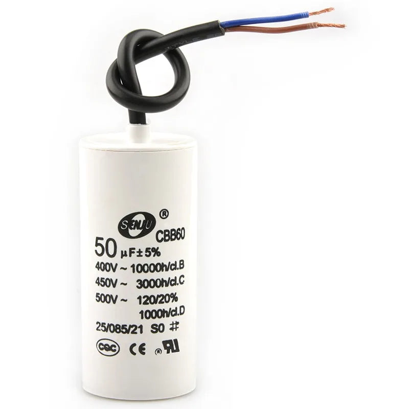 CBB60 Motor Start Capacitor for Washing Machine, Spin Dryer, Water Pump 4/5/6/8/10/12/20/100UF