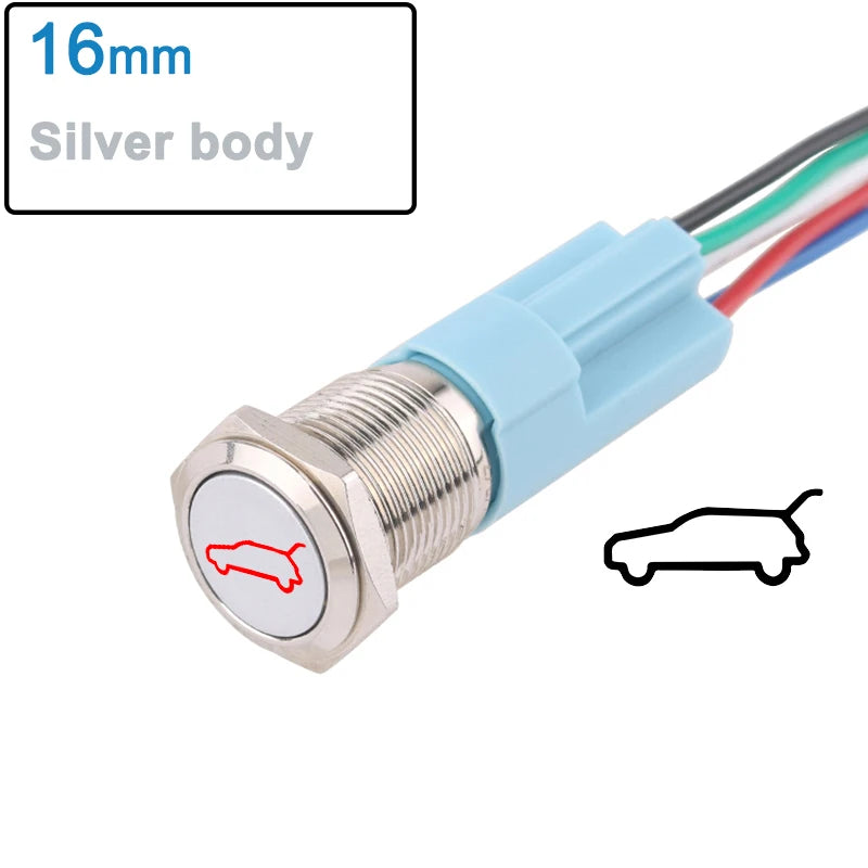 1pc 16mm/19mm Metal push button Switches for car trunk Momentary/latching 12V base 1NO 1NC with sockets