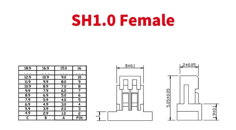 50pcs/LOT JST SH 1.0 female material SH1.0 1mm Pitch Connector 2/3/4/5/6/7/8/9/10P Pin Leads Housing Shell Housing SH-Y