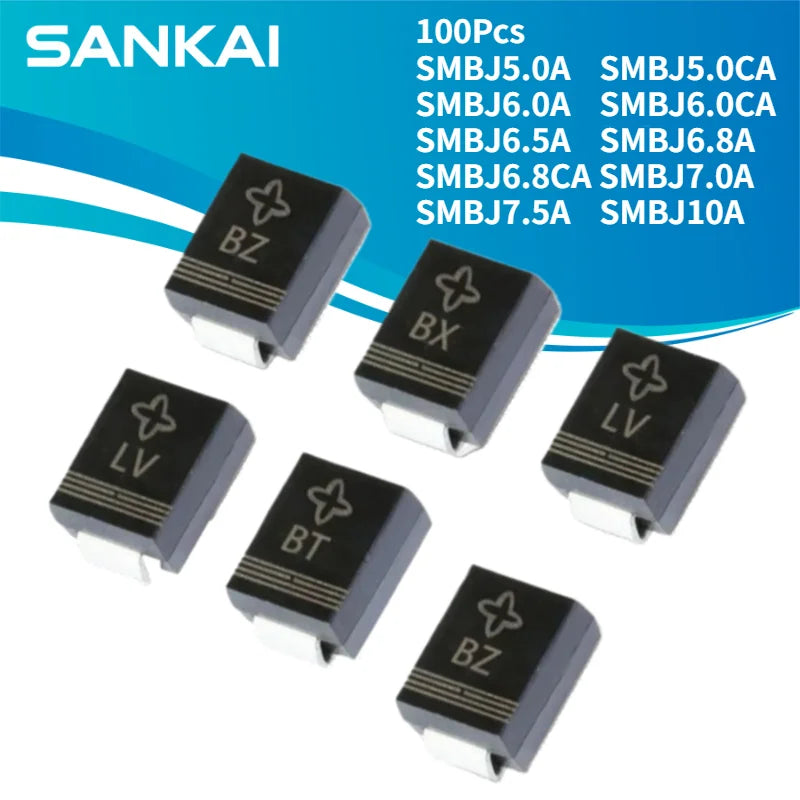 100Pcs TVS Diode SMBJ5.0A SMBJ5.0CA SMBJ6.0A SMBJ6.0CA SMBJ6.5A SMBJ6.8A SMBJ6.8CA SMBJ7.0A SMBJ7.5A SMBJ10A