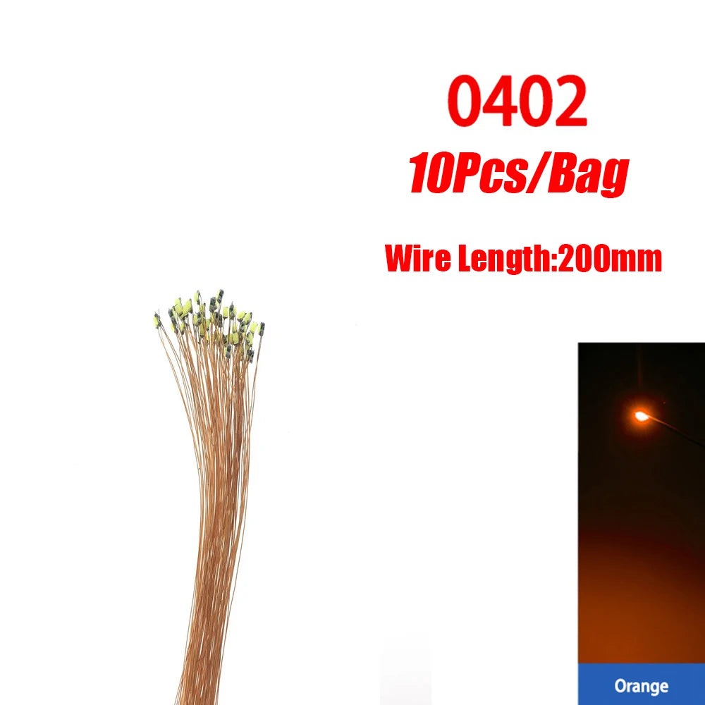 10pcs/Lot 0402 0603 SMD Lamp Wired Micro Led Pre-Soldered Micro Litz Wired Chip 20cm 3V Railway Model Scenes