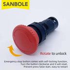 5pcs Plastic Red Mushroom Head Emergency Stop Push Button Switch Open Hole 22mm Silver Contact Round NO NC XB7-ES545 542