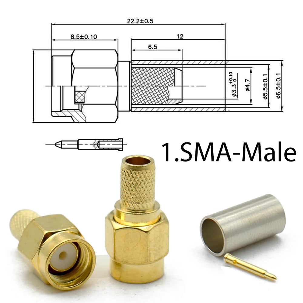 2/10pcs SMA RPSMA Male Plug / Female Jack Bulkhead Crimp RF Coaxial Connector For RG58 LMR195 RG142 RG400 Cable Wire Terminal