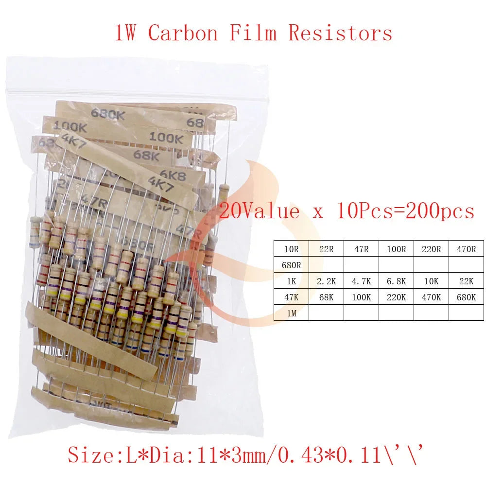 Carbon Film Resistors Assortment Kit set 1/8W 1/4W 1/2W 1W 2W 3W 5W 5% Electronic Components resistor package