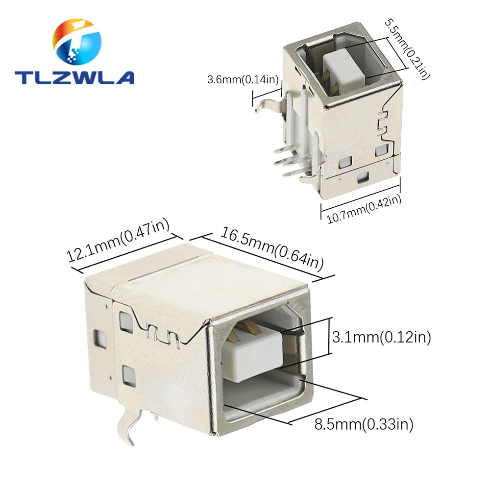 10Pcs Square USB Socket Usb B Type Female 90 Degree PCB Welding Parent Connector For Printer Data