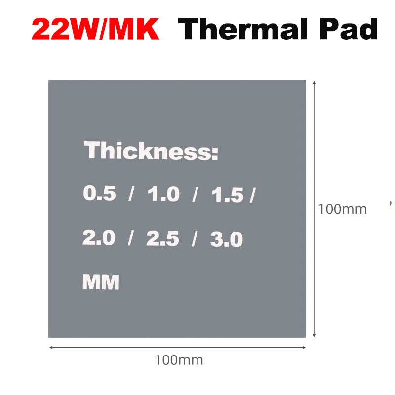 22W/mk 0.5mm 1.0mm Thermal Heat Dissipation Silicone Pad 100x100mm CPU/GPU Graphics Card Cooling Thermal Pad Silicone Grease Pad
