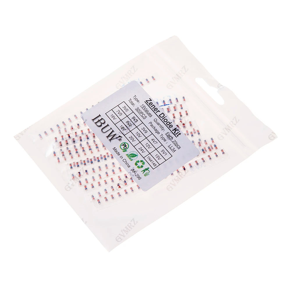 300PCS 16Values Zener Diode Kit 3V0-24V 1N4148 LL34 for Voltage Regulation Projects 3V0 3V3 3V9 4V7 16V 24V 18V 20V 7V5 8V2