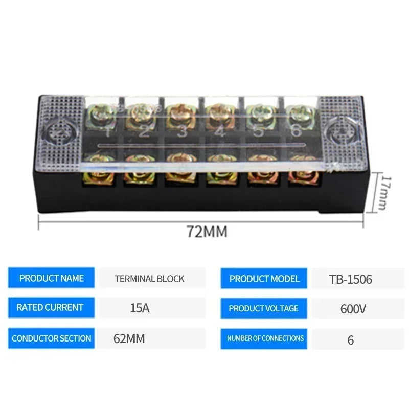 TB1503 TB2503 TB4512 Screw Terminal Block Barrier Strip 15A 25A 45A Wire Connector with Flame Retardant PC Cover for DIN Rail