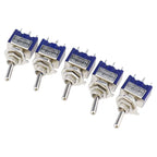 5Pcs Blue Miniature Lever Toggle Switch Single Pole Double Throw ON-OFF-ON /ON-ON 120VAC 6A 1/4 Inch Mounting MTS-102 103 202