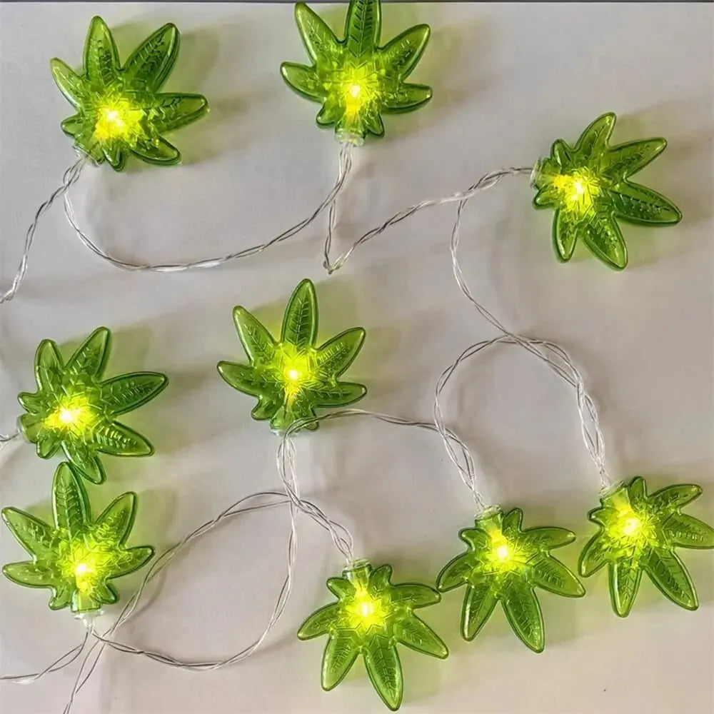 1PC Green Maple Leaf LED String Light,Battery-Powered Fairy Light,Decorative Lighting For Indoor/Outdoor Camping,Fence,Yard,Lawn