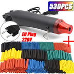 530/328/127pcs Heat Shrink Tube 2:1 Shrinkable Wire Shrinking Wrap Tubing Wire Connect Cover Protection with 300W Hot Air Gun