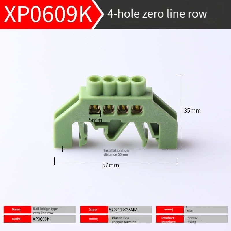 Bridge type guide rail type zero line busbar green flame-retardant terminal block 6 * 9 distribution box zero ground busbar conn