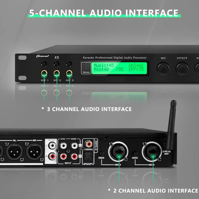FUHAM Professional Digital X5 Preamp Effects Processor KTV Reverb Suppression Anti-Howl Bluetooth Audio Processor