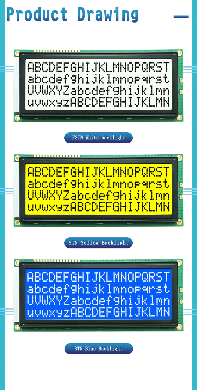 LCD 2004B Display Module 20x4 Large Character LCD Screen Display 20X04 5.0V or 3.3V Power Supply ST7066 Drive Multiple Display