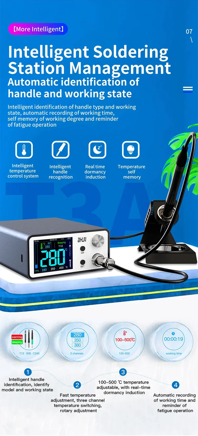 AIXUN T3A/T3B  Intelligent Soldering Station Support T12/T245/T210/115 Handle Soldering Iron Tips Electric Welding Iron Station