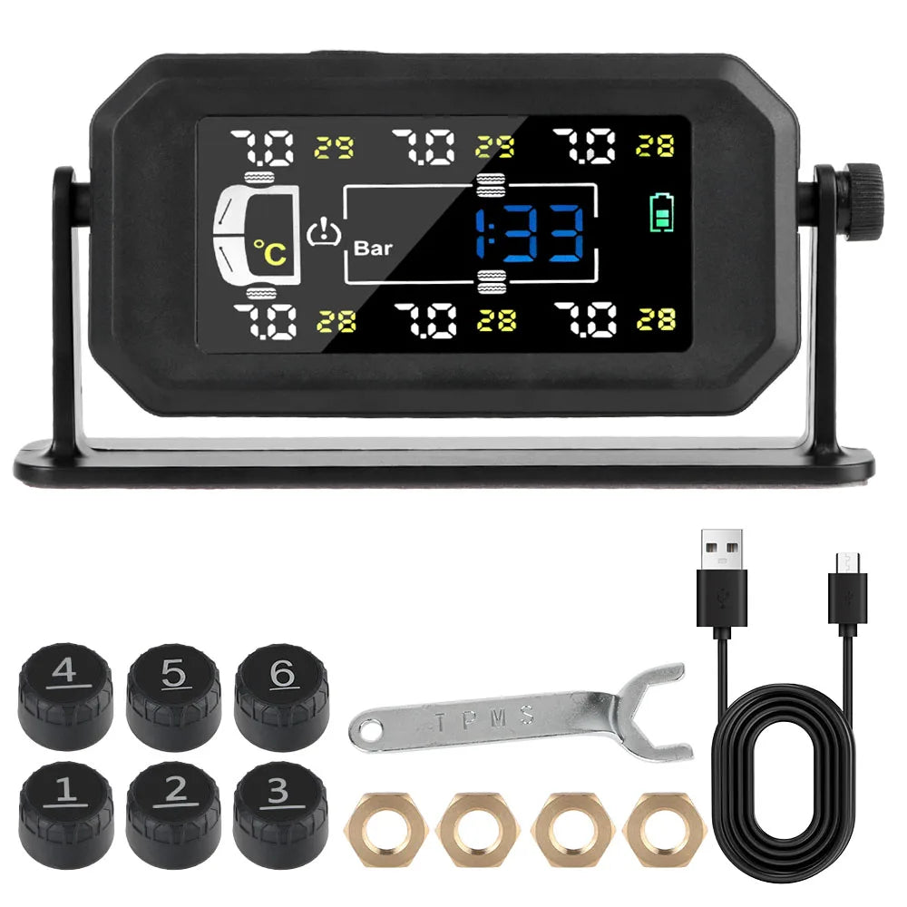 H13 Truck Car Tyre Pressure Monitor 6 External Sensors Tire Pressure Monitoring System Intelligent Temperature Warning Fuel Save