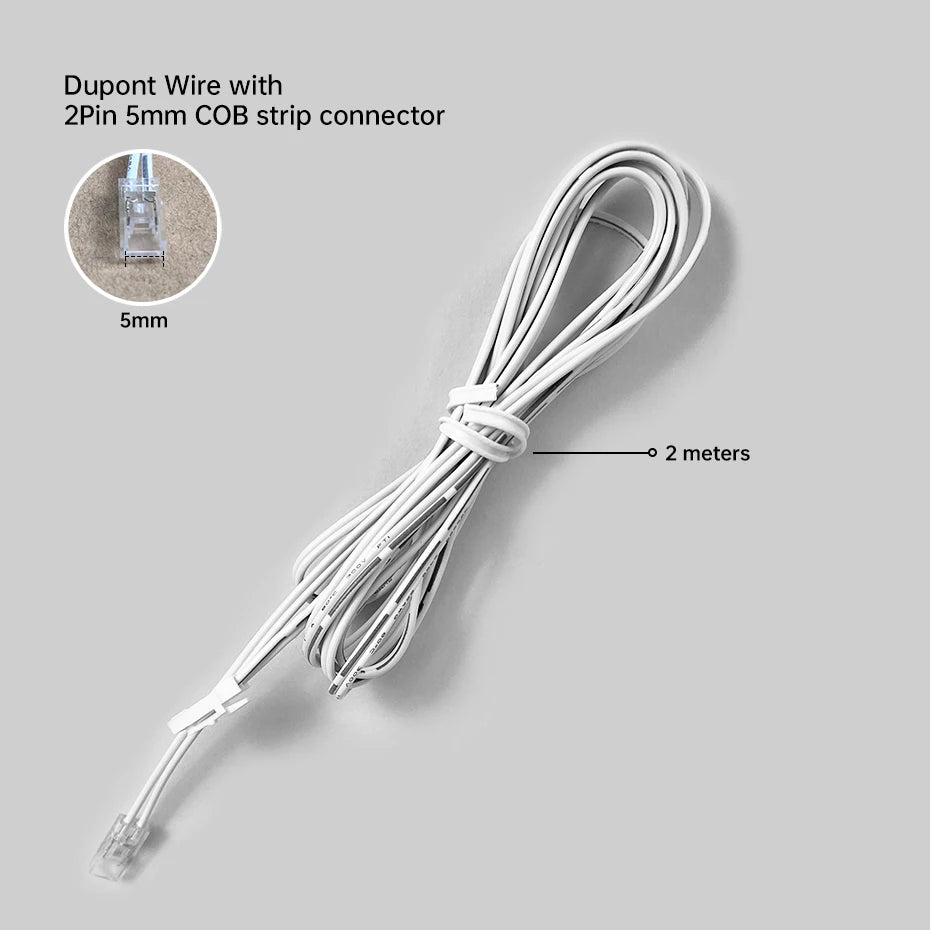 1/3/5Pcs 2m Dupont Male Wire Terminal 2Pin 5mm 8mm 10mm Crystal Buckle Connector for 12V 24V COB LED Strip Light Extension Cable