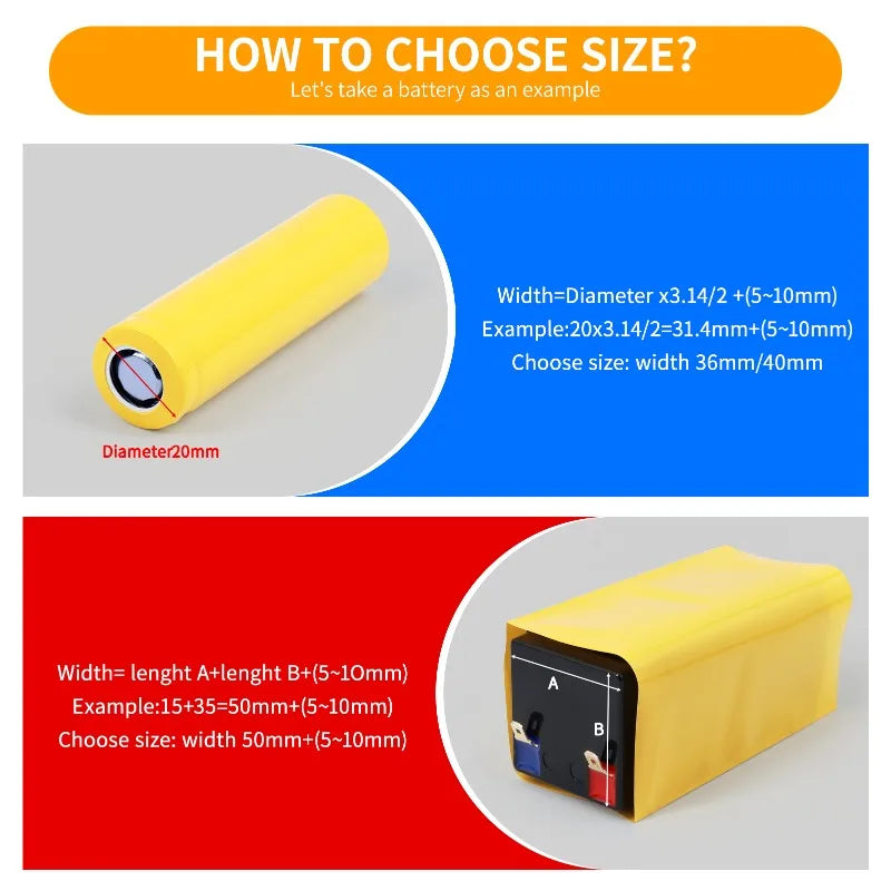 Yellow PVC Heat Shrink Tube Width 17mm ~ 200mm Waterproof Insulated 18650 Battery Pack Wrap Cable Sleeve Lithium Film Case
