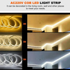 5m 10m 20m 30m COB LED Strip Light 220V Flex Tape Lamp with IC Chip High Bright 240 LEDs Linear Lighting RA90 Warm Natural White