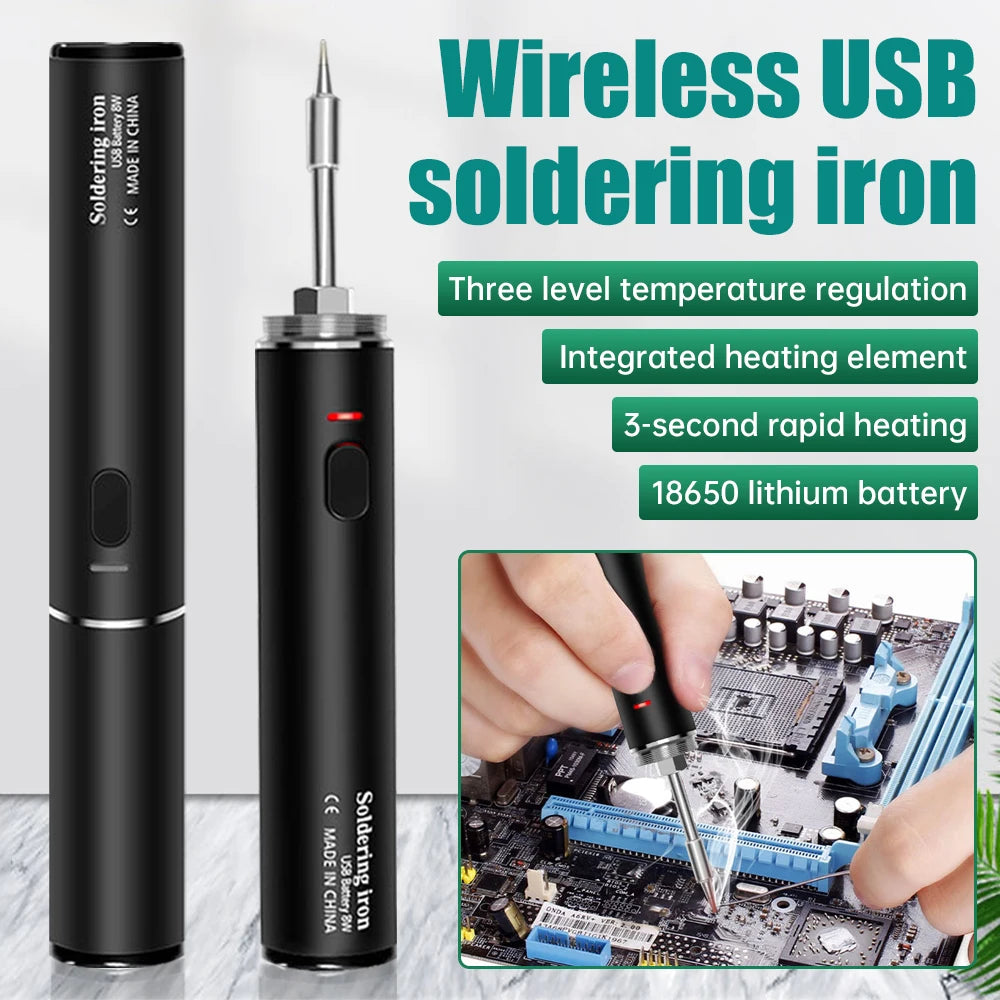 Wireless 5V Soldering Iron Set 18350 Lithium Battery USB Charging DIY Repair Tool Manual Radio Adjustable Temperature