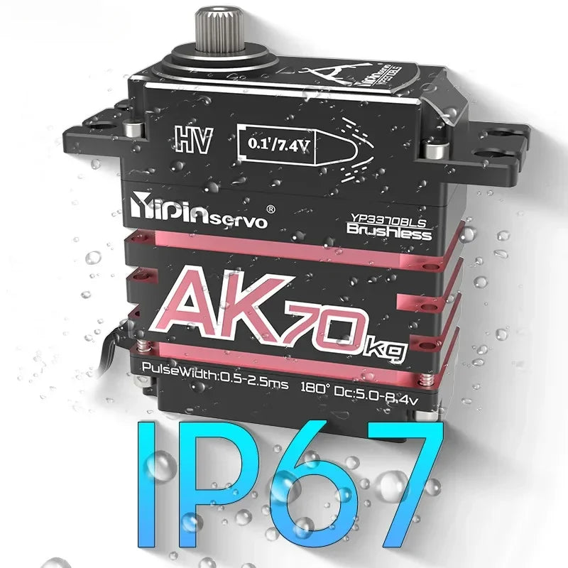 YIPIN Magnetic Coding Servo AK70 High Torque Full Metal Digital Servo 7.4V 70kg Brushless Motor IP67 180 Degree for RC Car Robot