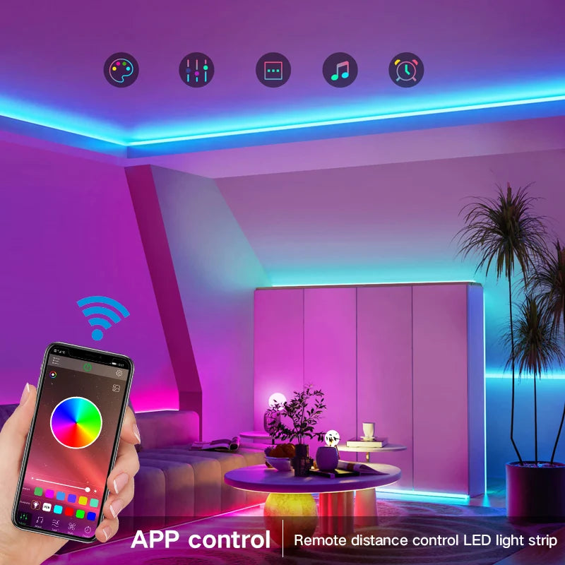 LED Strip Lights RGB 5050 LED Strips Bluetooth APP Control Color Changing DC 12V 30LEDS/M Per Meter For Bedroom Room Kitchen Bar