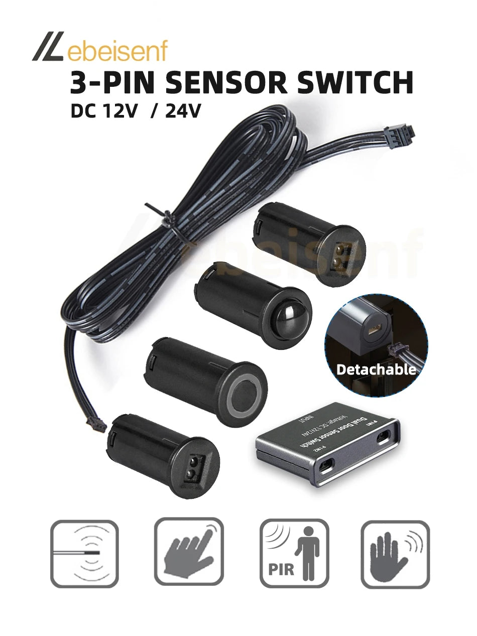 Touch Sensor Switch Hand Sweep Switch 5A 12V-24V IR Motion Sensor Hand Wave Scan Smart LED Closet Cabinet Light/Wardrobe Lamp