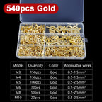 150-540pcs Boxed Terminal Block Connector M3/M4/M5/M6/M8/M10 O-type Ground Lugs Terminal Cold-Pressed Copper Tab Wiring Nose
