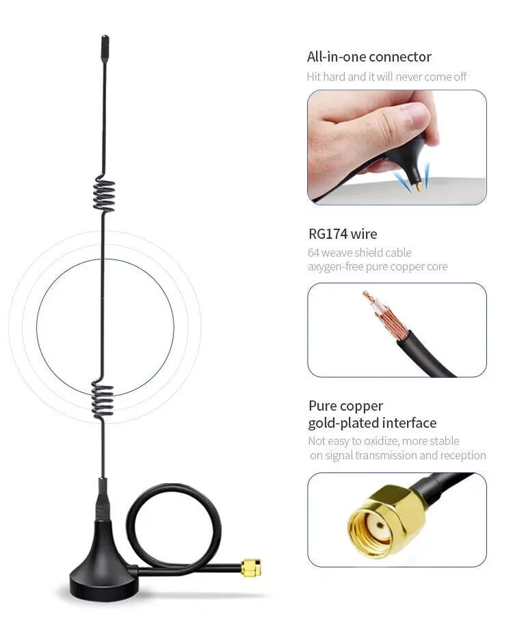2PCS 2.4GHz 5.8GHz Dual Band WIFI Antenna 7dBi Magnetic Base RP SMA Male  with 3M Extension Cable GR174 for Wifi Router Modem