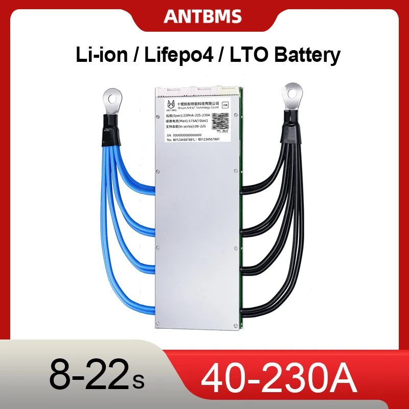 ANT BMS 8-22S 24-72V Smart BMS with BT UART App Control  for Lifepo4/Li-ion/LTO Free Software  40A 80A 110A 130A 170A 220A 340A