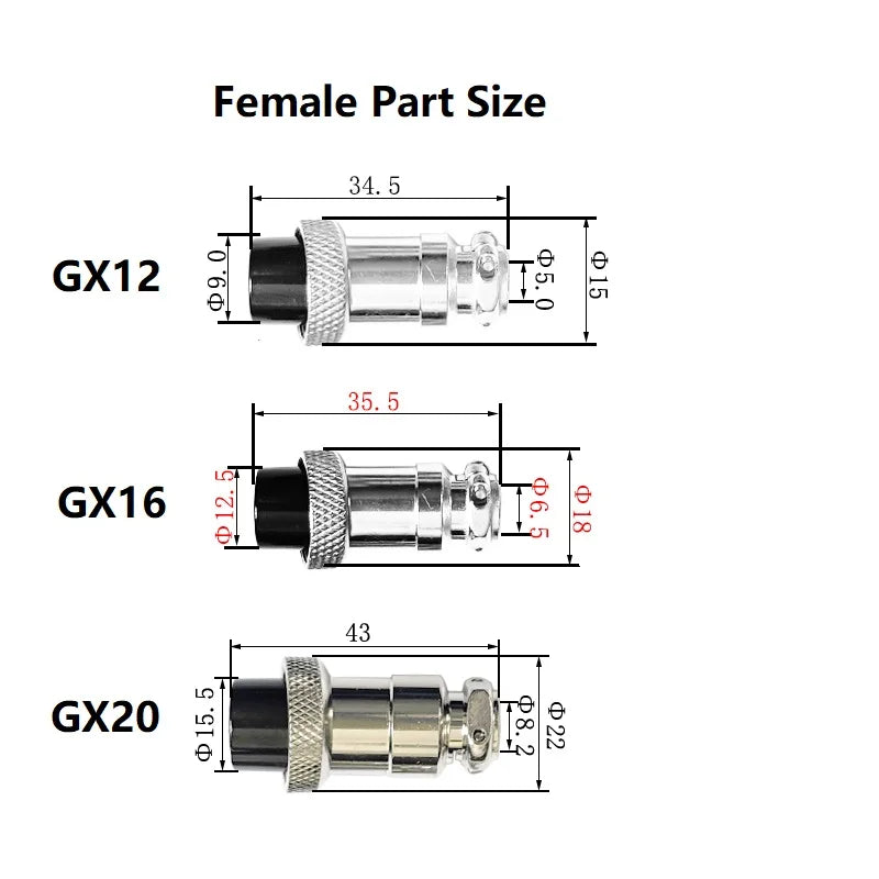 GX12/GX16/GX20 Female Connector 2/3/4/5/6/7/8/9/10/12/14/15Pin Wire Panel Connector Aviation Plug Circular Socket