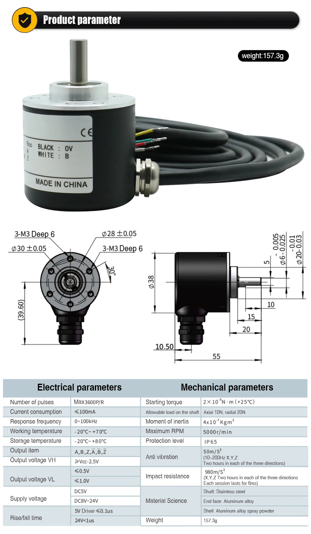 Photoelectric Incremental Rotary Encoder ZSP3806 2‑Phases Shaft 6mm Industrial Automation Equipment Encoder