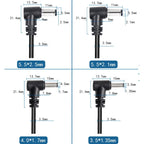 2pin DC Male Power Connector Extend Right Angle Charging Cable 4.0x1.7 3.5x1.35mm 5.5x2.1mm 5.5x2.5mm 22AWG 90 Degree 3A Cord T
