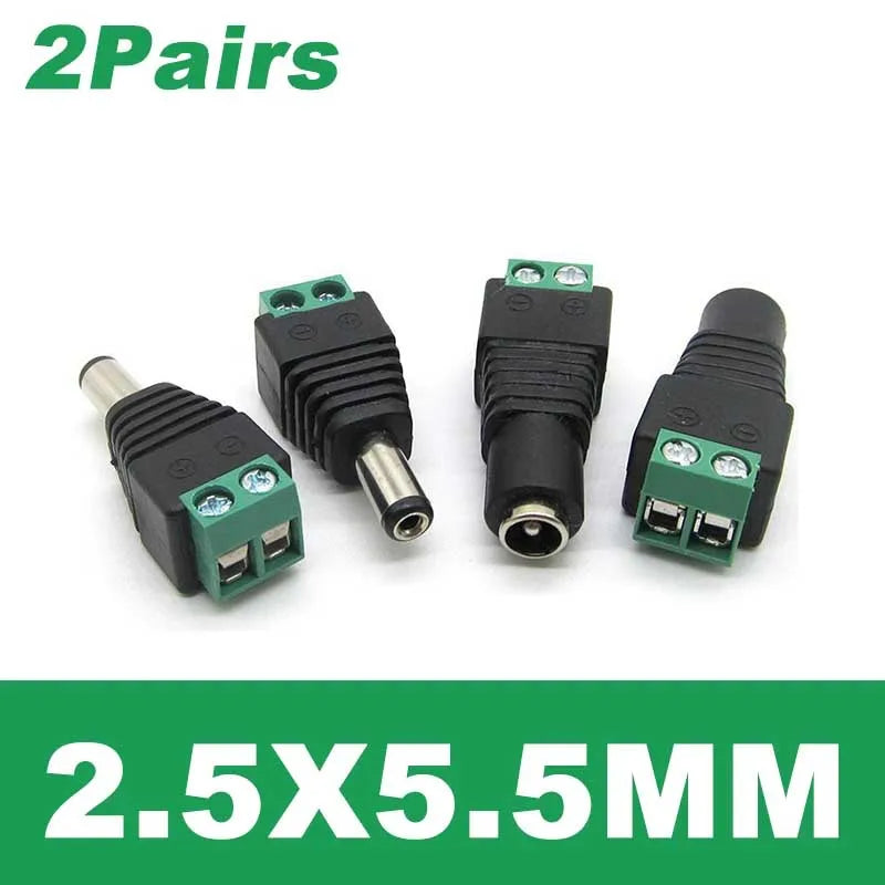 4pcs 12V DC Connector Barrel Jack Adapter Female Male 5.5 2.1 2.5 mm DC Power Connectors For LED Strip Light Power Adapter