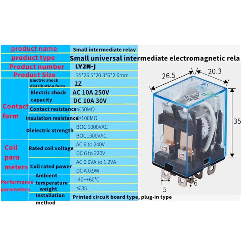 220/240V AC 10A 8PIN Coil Power Relay DPDT LY2NJ HH62P HHC68A-2Z With Socket Base