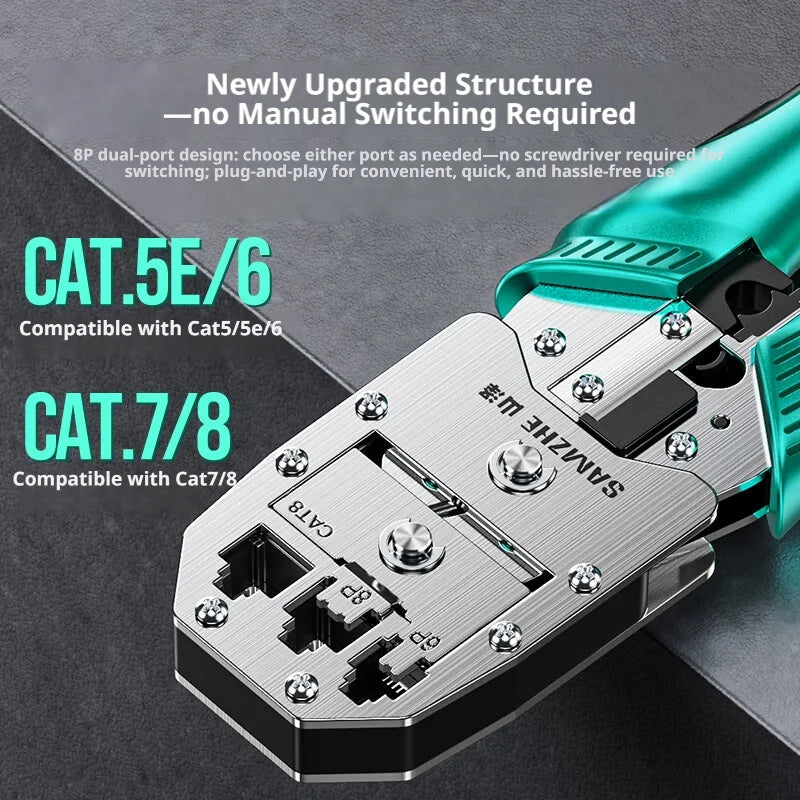 SAMZHE Alloy Steel Crimp Plier RJ45 Crimper Stripper Cutter for Cat5e/6/7/8 Ethernet Wire Tool With Dovetail Clip Double 8P