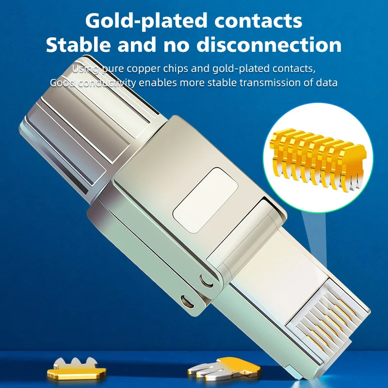 Reusable Toolless RJ45 Connector Cat7 FTP Shielded Metal Plug 22AWG 24AWG 26AWG 10Gbps High Speed Ethernet Terminator