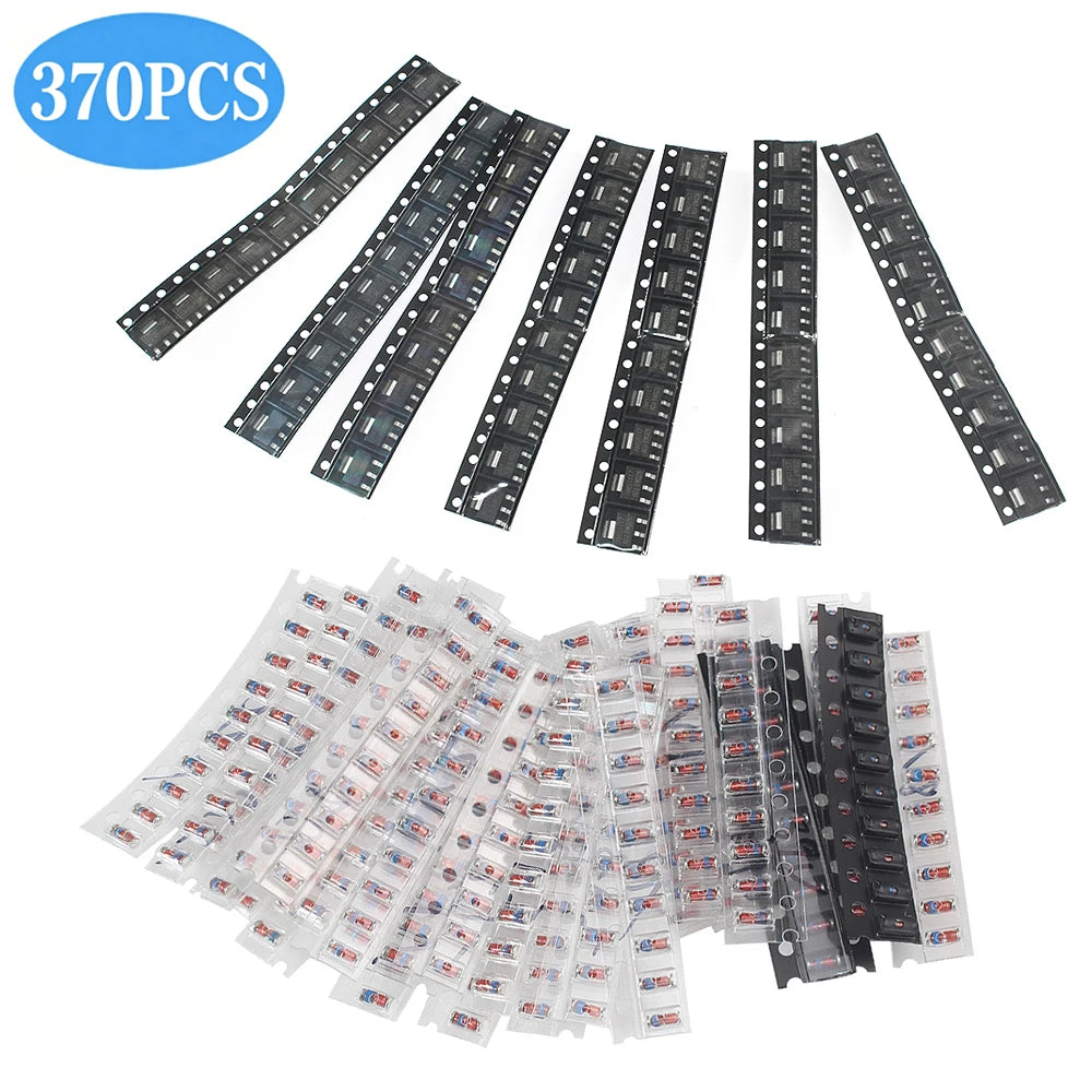 370PCS AMS1117 Voltage Regulator & SMD Diode Kit LL34 0.5W Zener Diode 2V-39V + 1N4148 Switching Diodes Electronic Component Kit