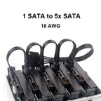 RGEEK 4pin IDE Molex 1 To 5 SATA 15pin Splitter Hard Drive HDD SSD Power Supply Cable Cord For Chia Coin Mining 18AWG Black