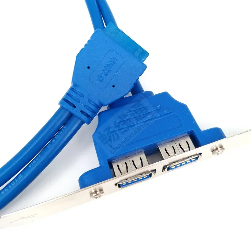 2 Ports USB 3.0 Female Back Panel To Motherboard 20pin Header Connector Cable Adapter With PCI Slot Plate Bracket 50cm