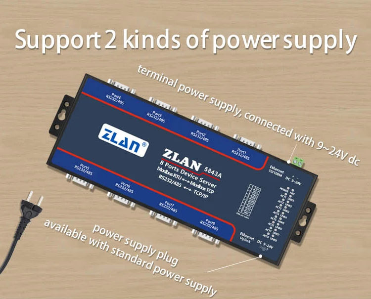 ZLAN5843A 8 port RS232 RS485 to Ethernet TCP/IP Modbus industrial multiple Ethernet serial server