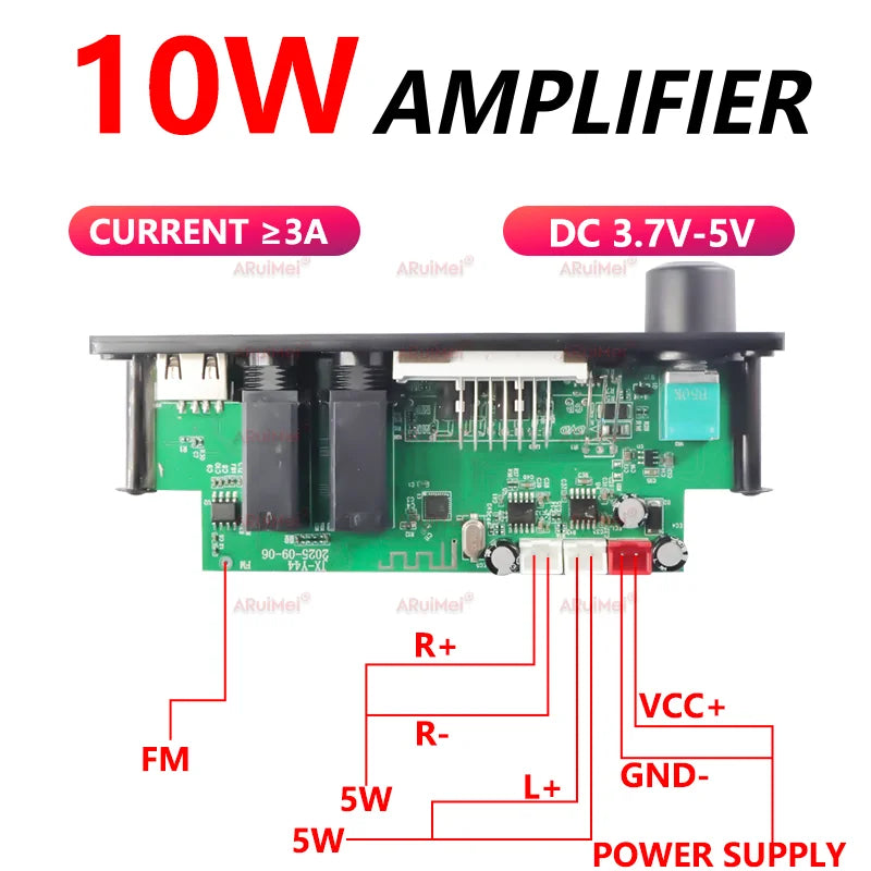 10W Bluetooth Amplifier Board MP3 Decoder Module Dual Channel DC 3.7-5V USB/TF/FM Car Audio Player with Recording Handsfree CalL