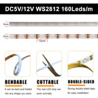 DC5V DC12V 5mm WS2812B COB LED Strip WS2812 Smart RGBIC Individually Addressable 160Leds/m High Density Flexible Pixel Light