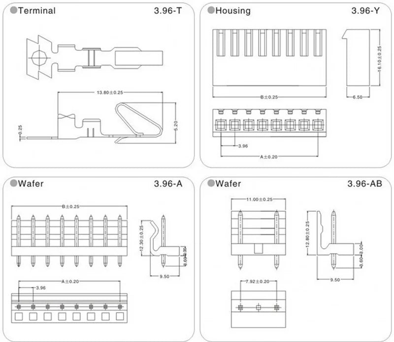 20Pcs CH3.96mm Pitch Wire Connector 2P-10P Wire-to-Board Plug Housing, Straight/Right-Angle Header & Crimp Terminals