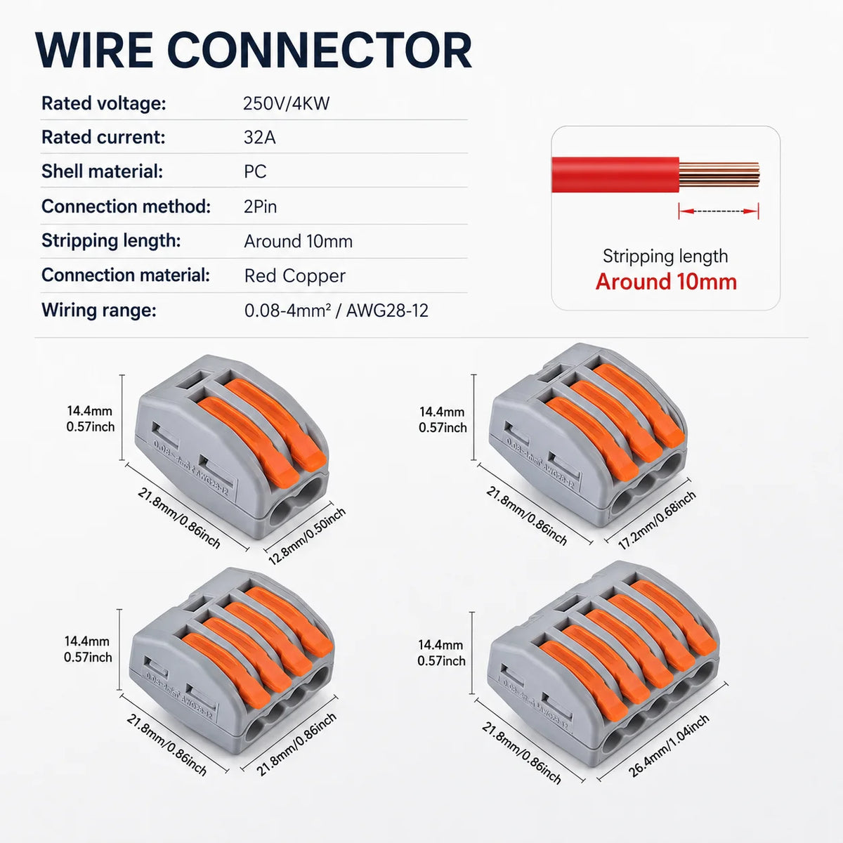 Electrical Wire Connector Set 48/62PCS 2/3/4/5/8 Port Lever Quick Splice Wire Connectors 32A 250V AWG28-12 0.08-4mm2 Storage Box