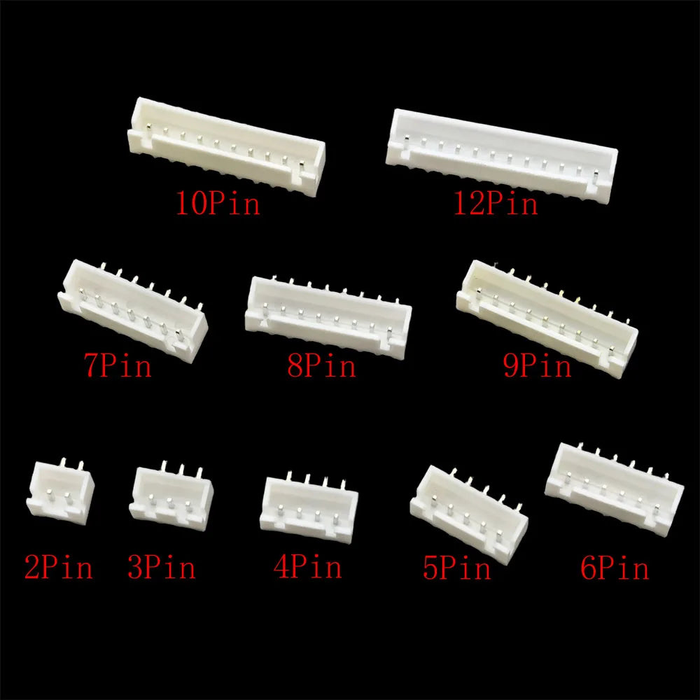 100Pcs JST XH2.54mm Connector Male Header Housing Right Angle PCB Plug 2.54mm Pitch Plastic Shell 2P 3P 4P 5P 6P 7P 8P 10P 12Pin